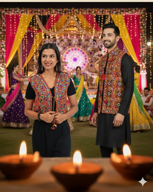 Couple'S Navratri Garba Night Jacket – Kutchi Mirror Embroidered Ethnic Koti