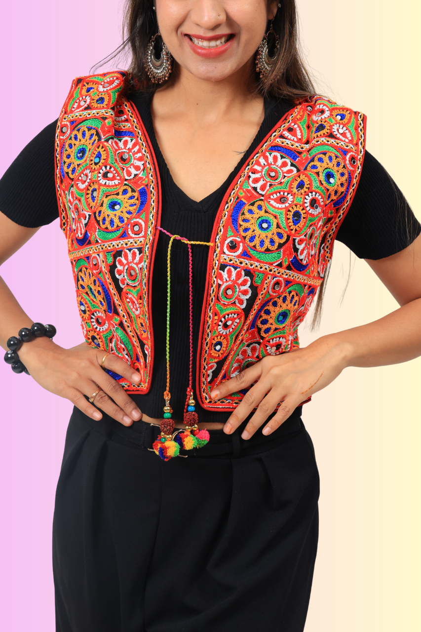 Traditional Gujarati Mirror Work Koti – Embroidered Festival Jacket for Women