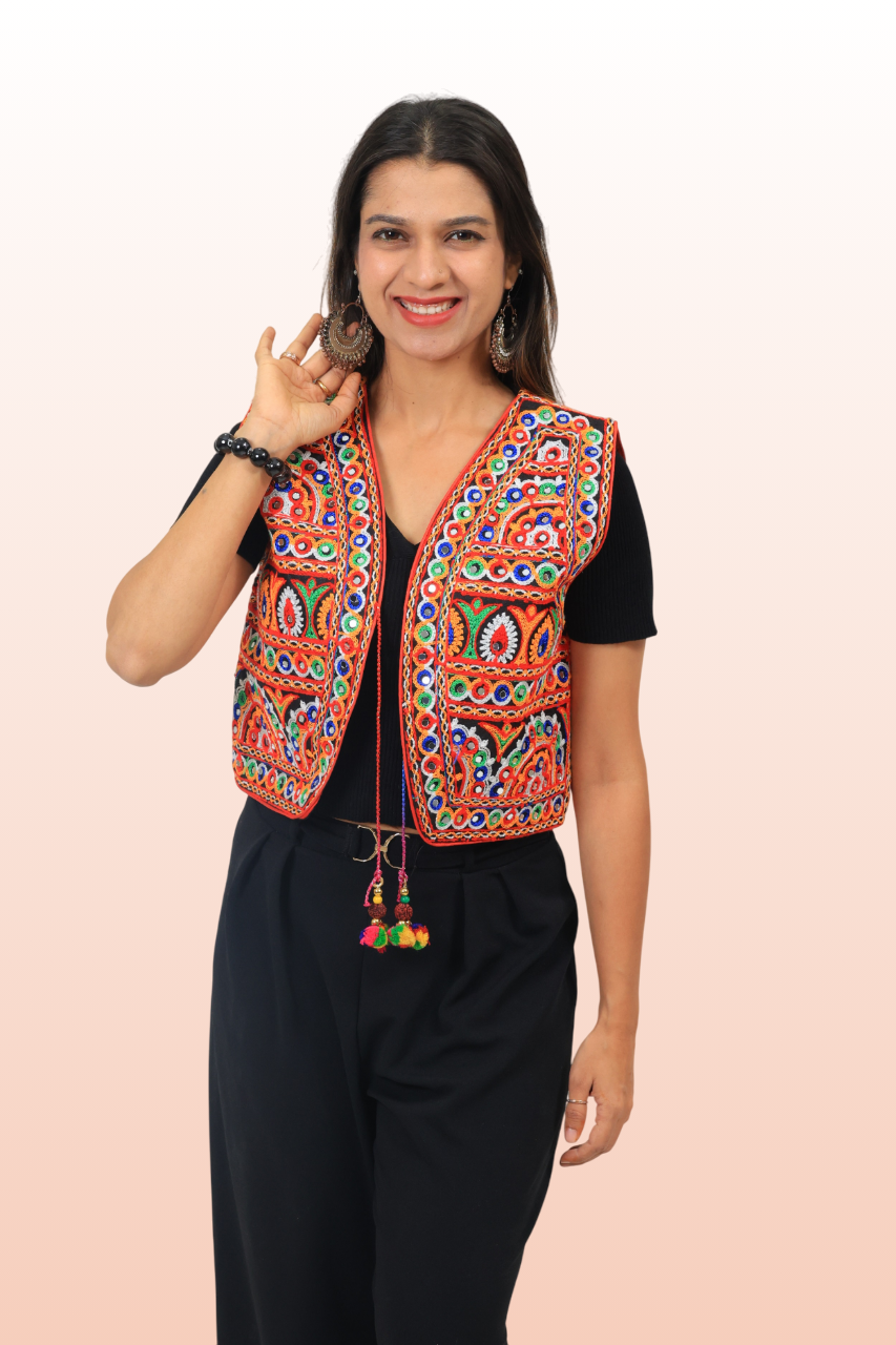 Designer Kutchi Mirror Work Embroidered Jacket for Navratri & Cultural Events
