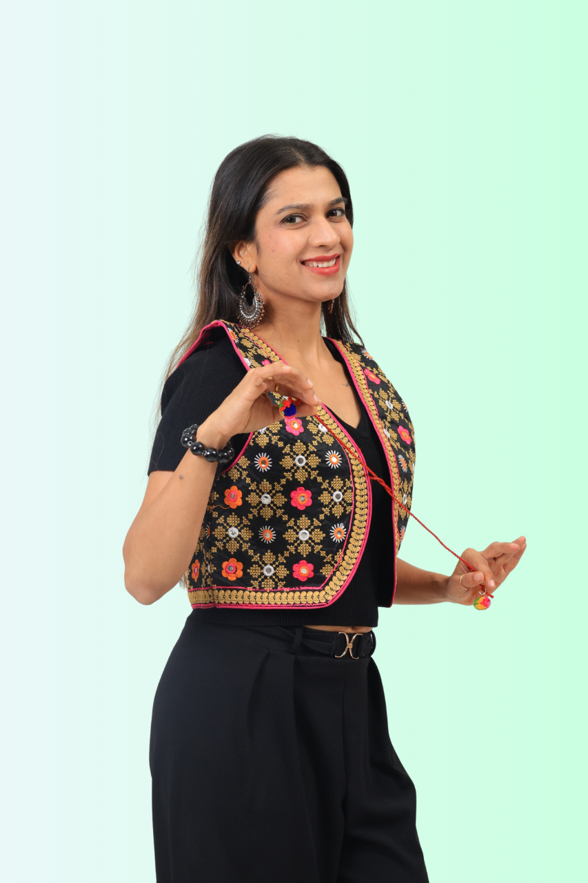 Women’s Navratri Special Embroidered Mirror Work Jacket – Gujarati Kutchi Koti