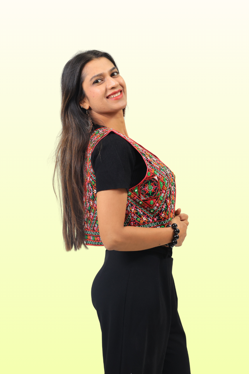Vibrant Kutchi Mirror Work Jacket – Embroidered Navratri Festival Outfit