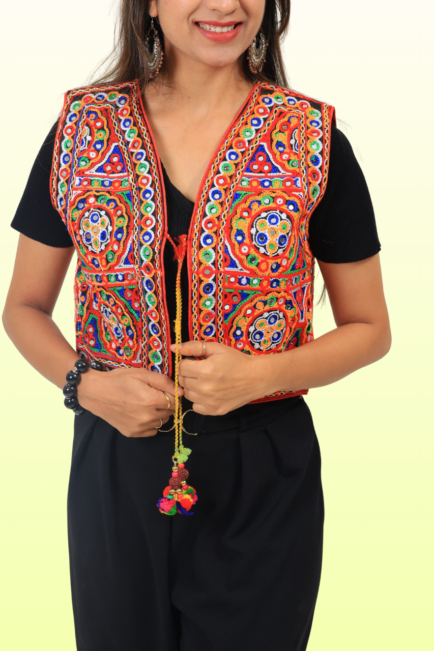Colorful Kutchi Embroidery Mirror Jacket – Navratri Special Garba Wear