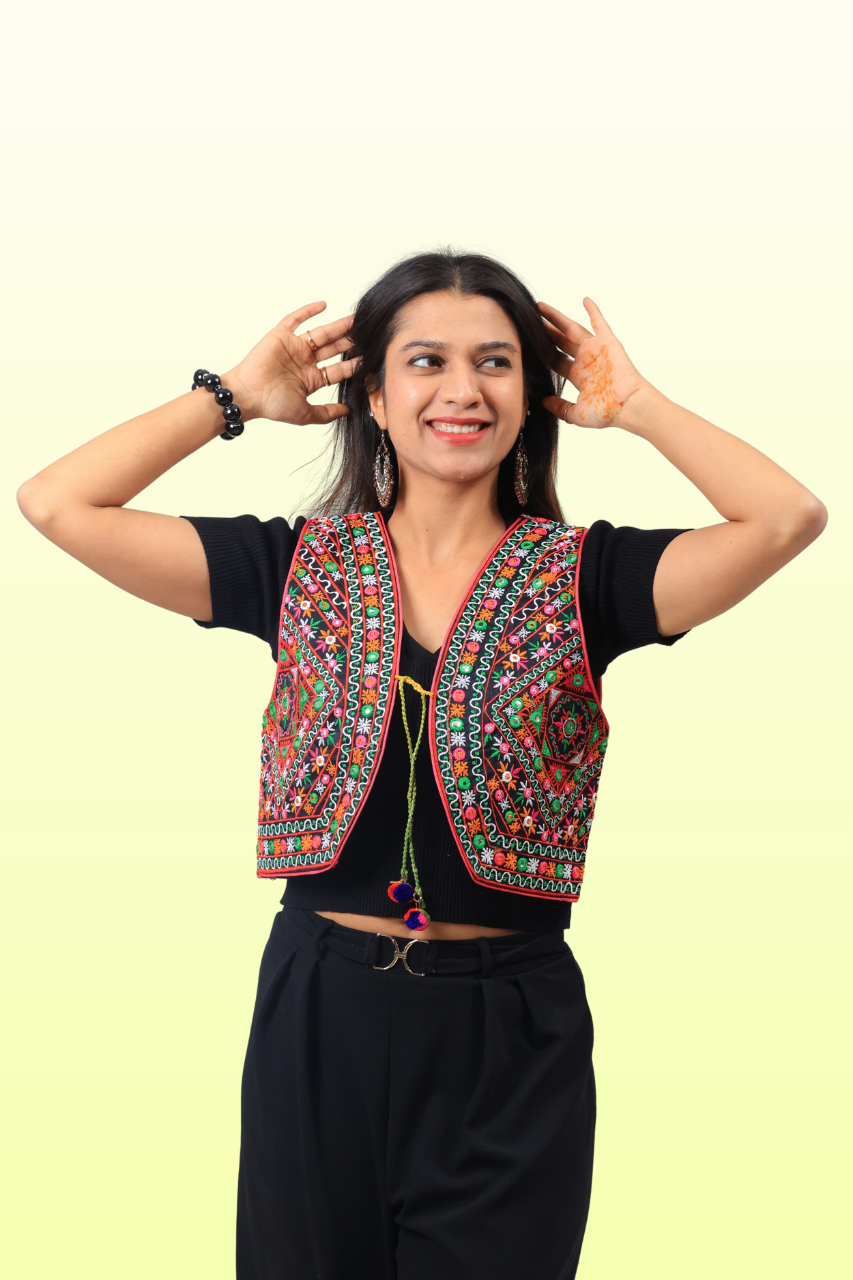 Vibrant Kutchi Mirror Work Jacket – Embroidered Navratri Festival Outfit