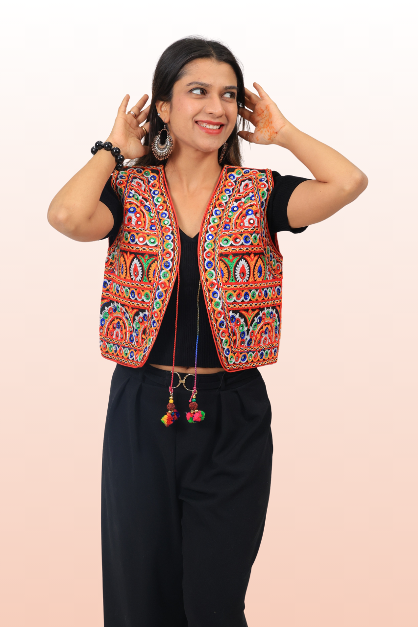 Designer Kutchi Mirror Work Embroidered Jacket for Navratri & Cultural Events