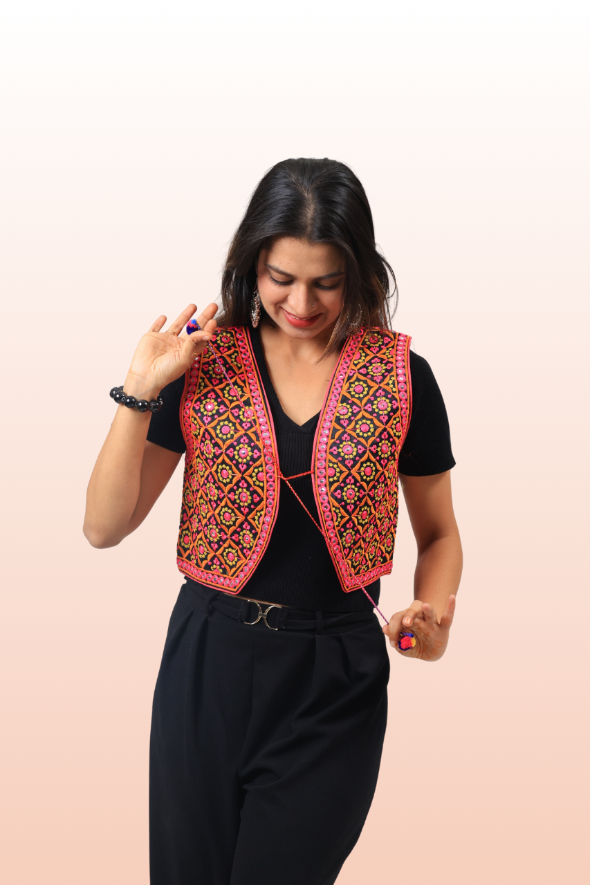 Elegant Kutchi Mirror Work Festival Jacket – Navratri Garba Dance Wear