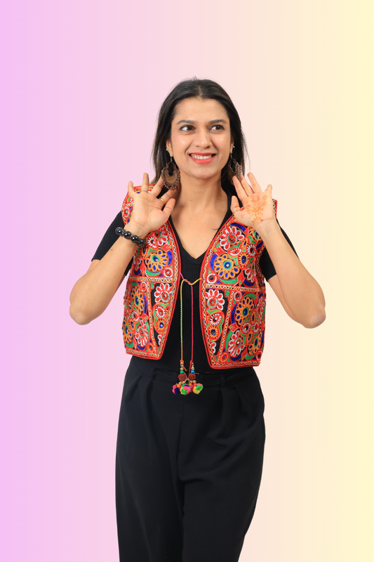 Traditional Gujarati Mirror Work Koti – Embroidered Festival Jacket for Women