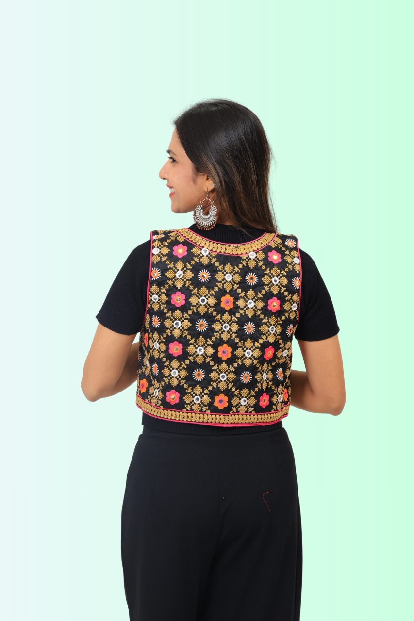 Women’s Navratri Special Embroidered Mirror Work Jacket – Gujarati Kutchi Koti