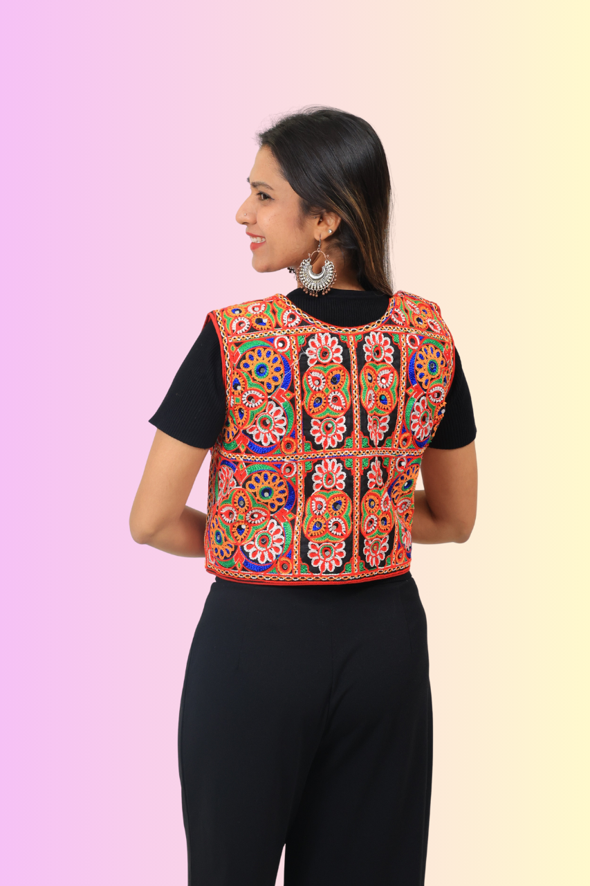 Traditional Gujarati Mirror Work Koti – Embroidered Festival Jacket for Women