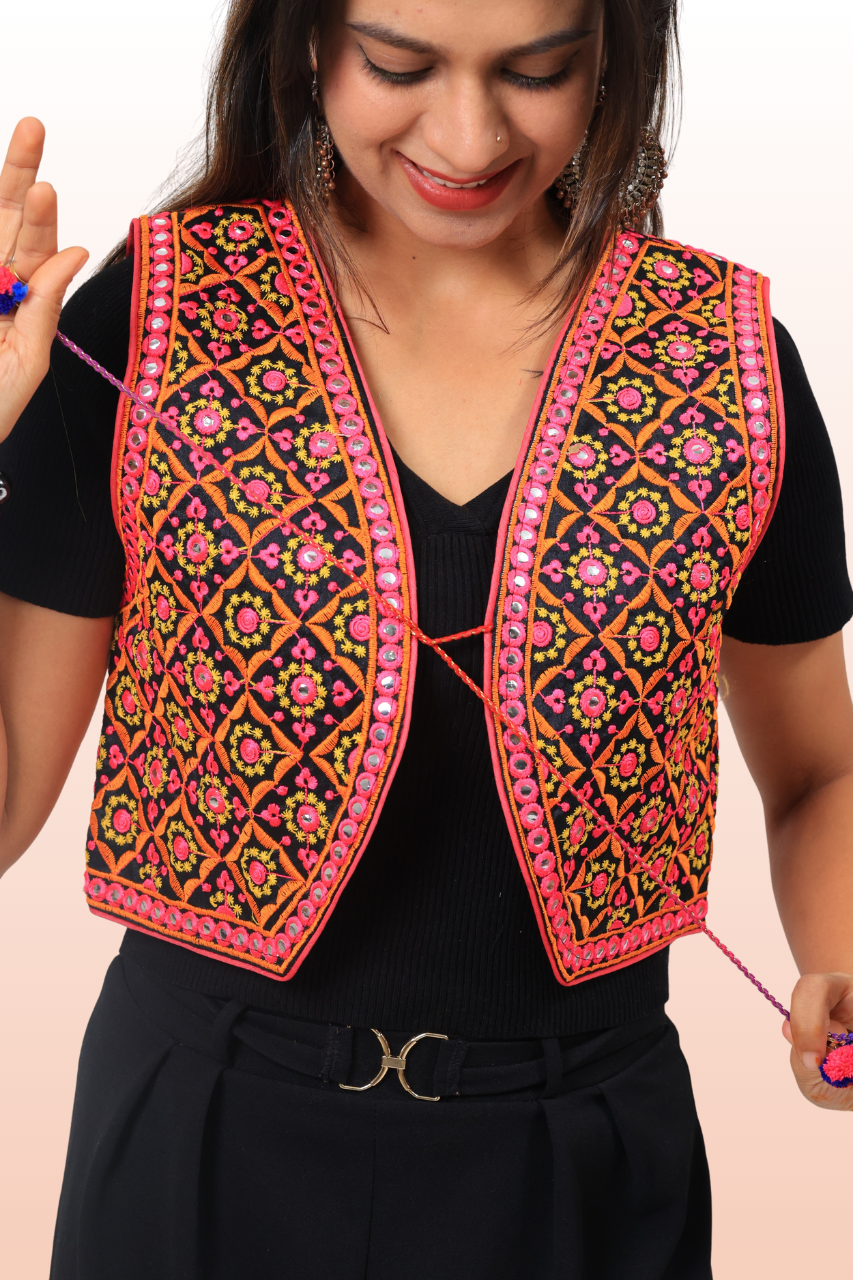 Elegant Kutchi Mirror Work Festival Jacket – Navratri Garba Dance Wear