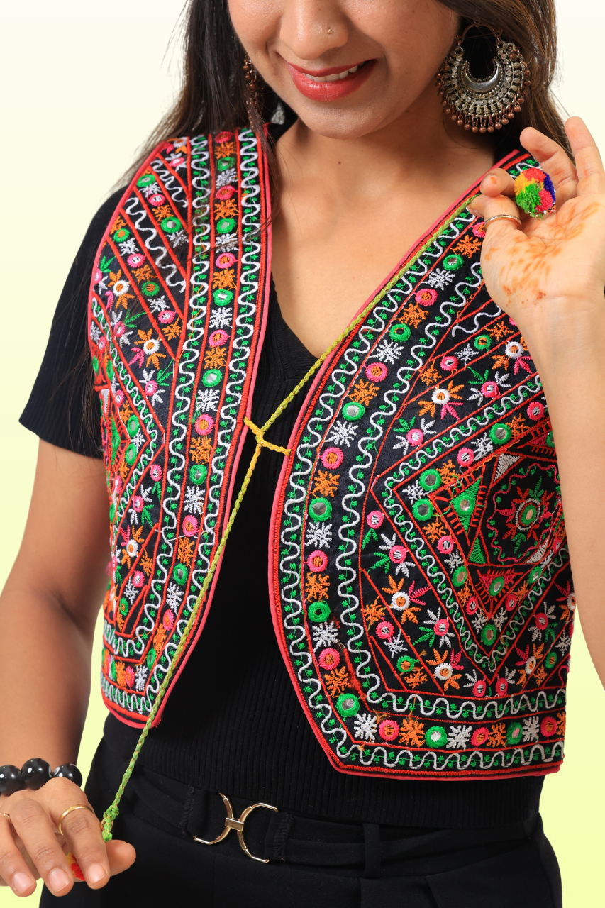 Vibrant Kutchi Mirror Work Jacket – Embroidered Navratri Festival Outfit