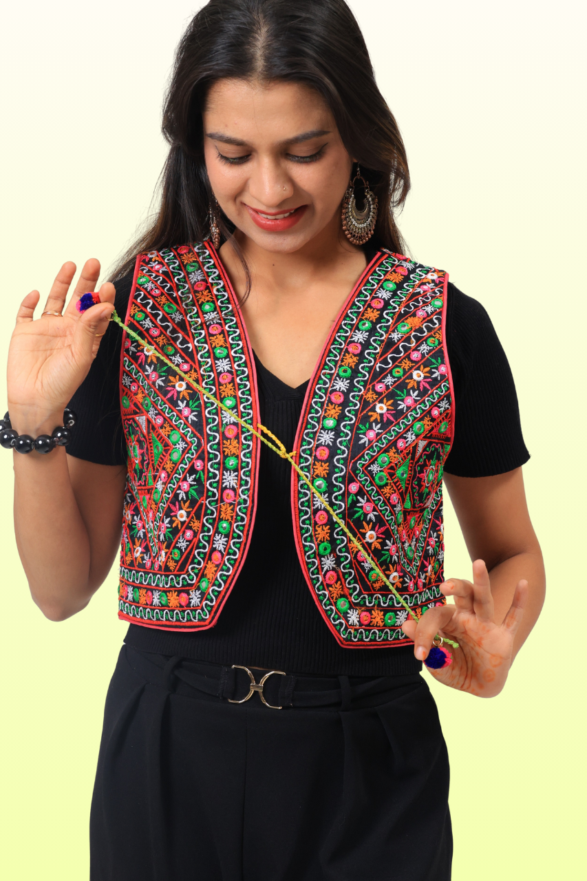 Vibrant Kutchi Mirror Work Jacket – Embroidered Navratri Festival Outfit