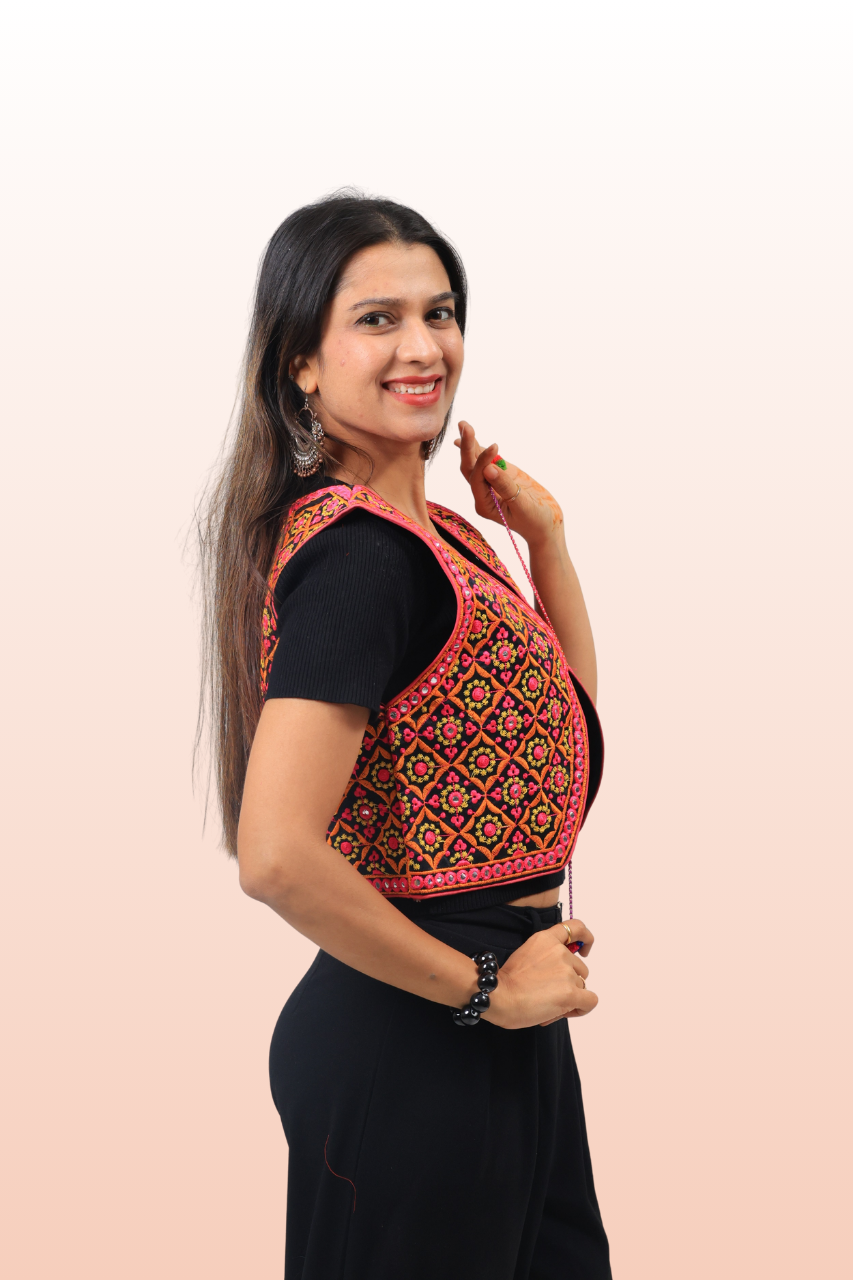 Elegant Kutchi Mirror Work Festival Jacket – Navratri Garba Dance Wear
