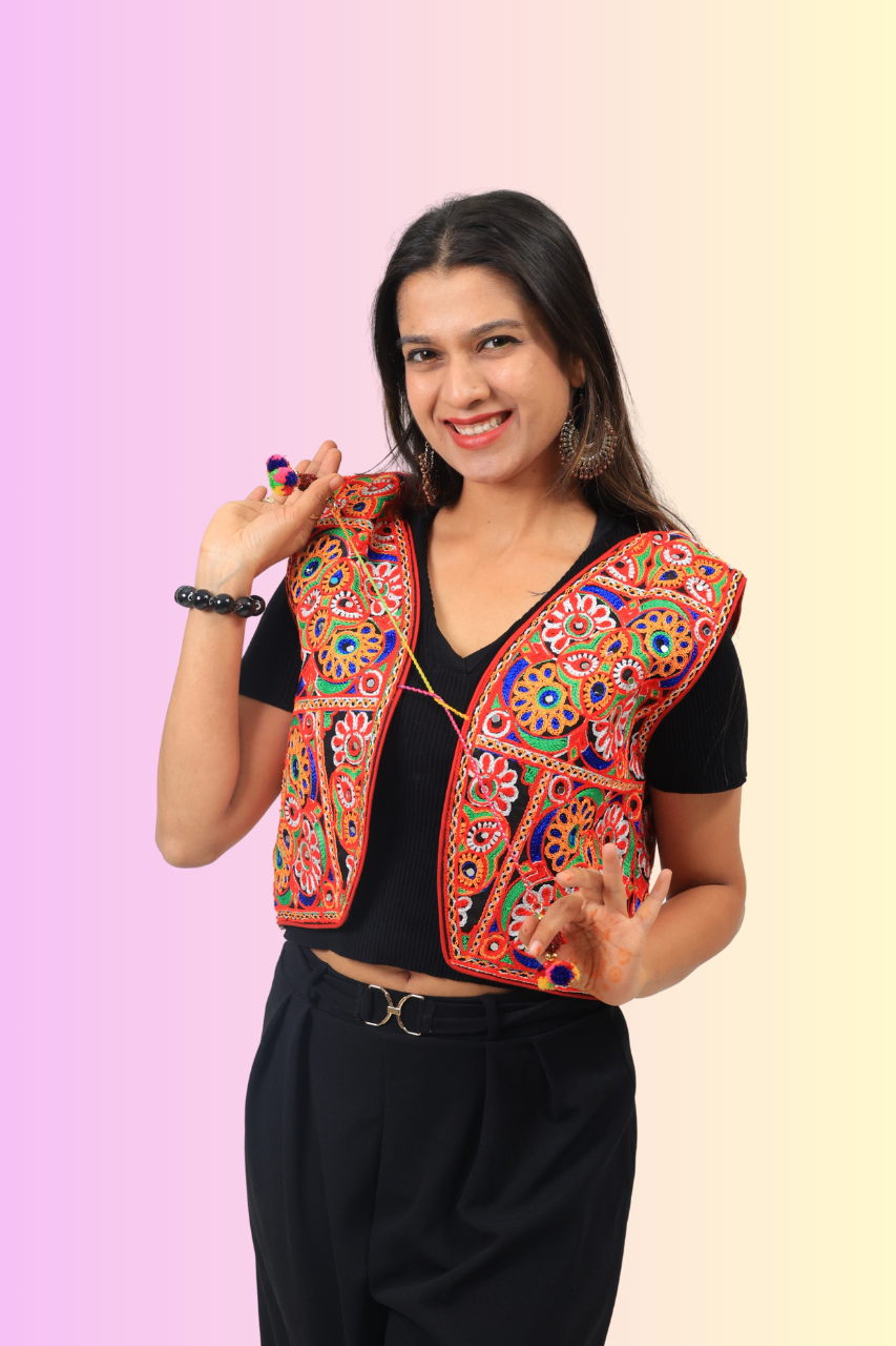 Traditional Gujarati Mirror Work Koti – Embroidered Festival Jacket for Women