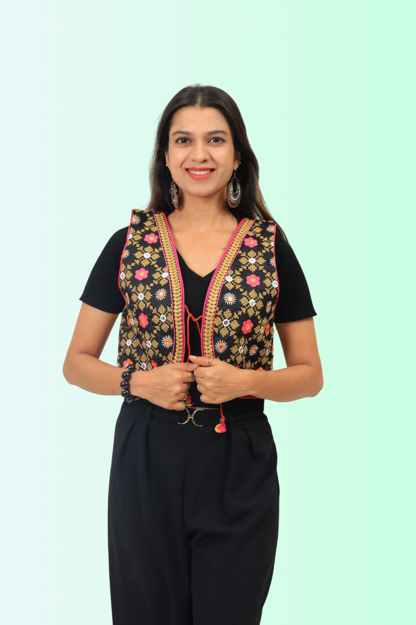 Women’s Navratri Special Embroidered Mirror Work Jacket – Gujarati Kutchi Koti
