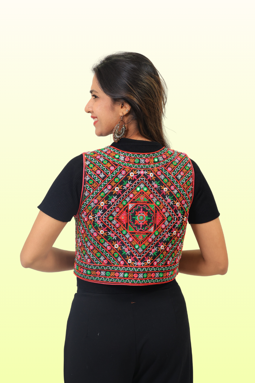 Vibrant Kutchi Mirror Work Jacket – Embroidered Navratri Festival Outfit