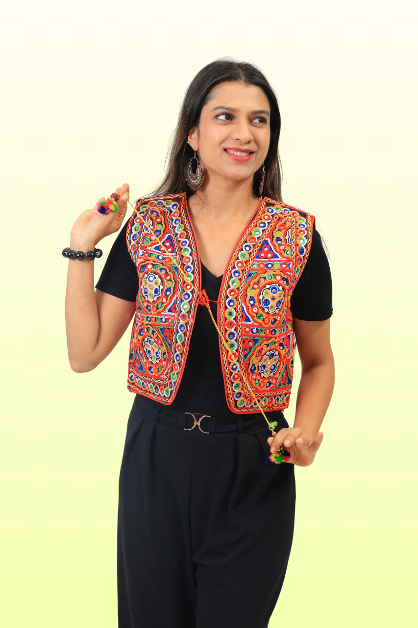 Colorful Kutchi Embroidery Mirror Jacket – Navratri Special Garba Wear