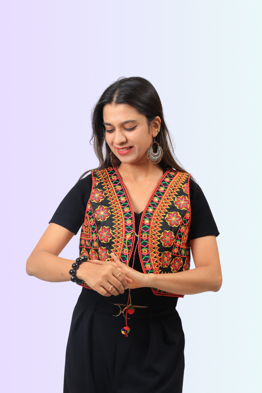 Classic Kutchi Mirror Work Koti – Embroidered Jacket for Garba & Dandiya Nights