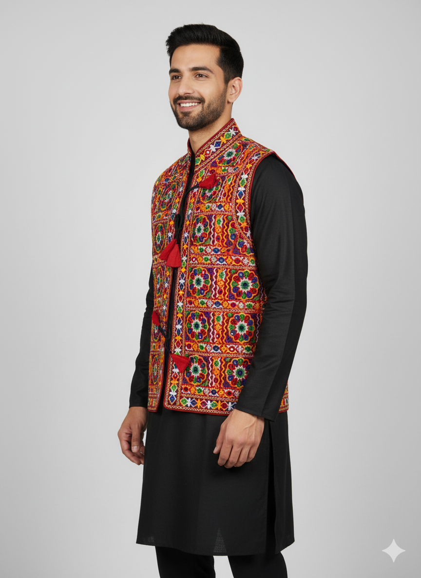 Couple'S Navratri Garba Night Jacket – Kutchi Mirror Embroidered Ethnic Koti