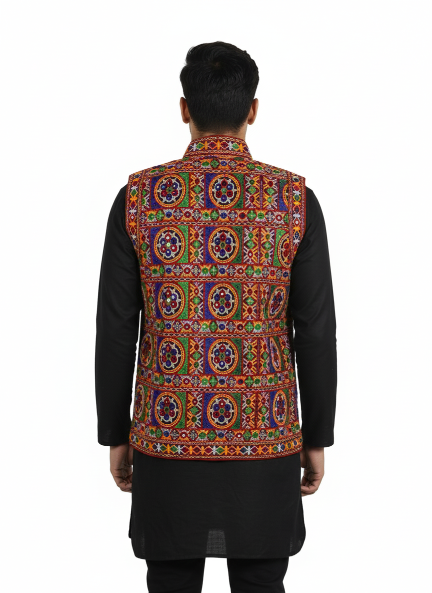Handcrafted Gujarati Mirror Work Jacket – Men’s Navratri & Wedding Koti