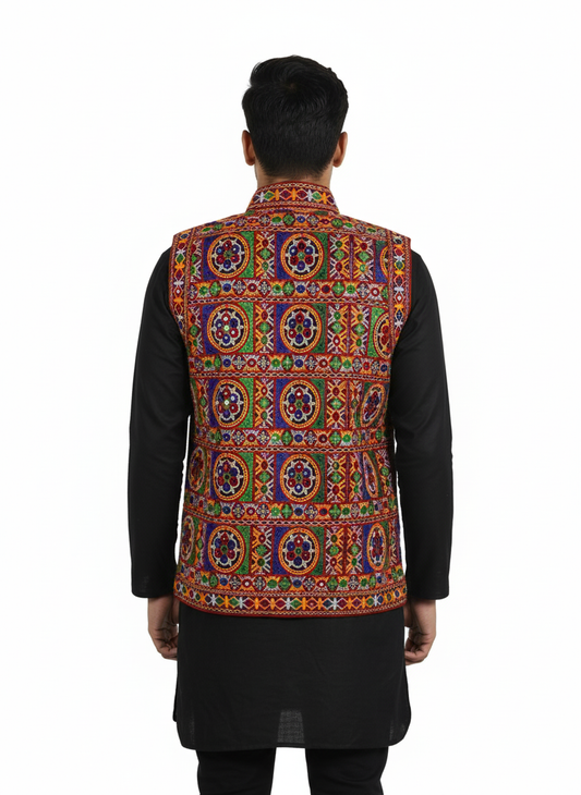 Handcrafted Gujarati Mirror Work Jacket – Men’s Navratri & Wedding Koti