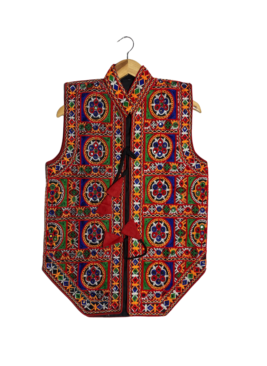 Embroidered Gujarati Kutchi Jacket – Men’s Navratri & Festival Mirror Work Koti