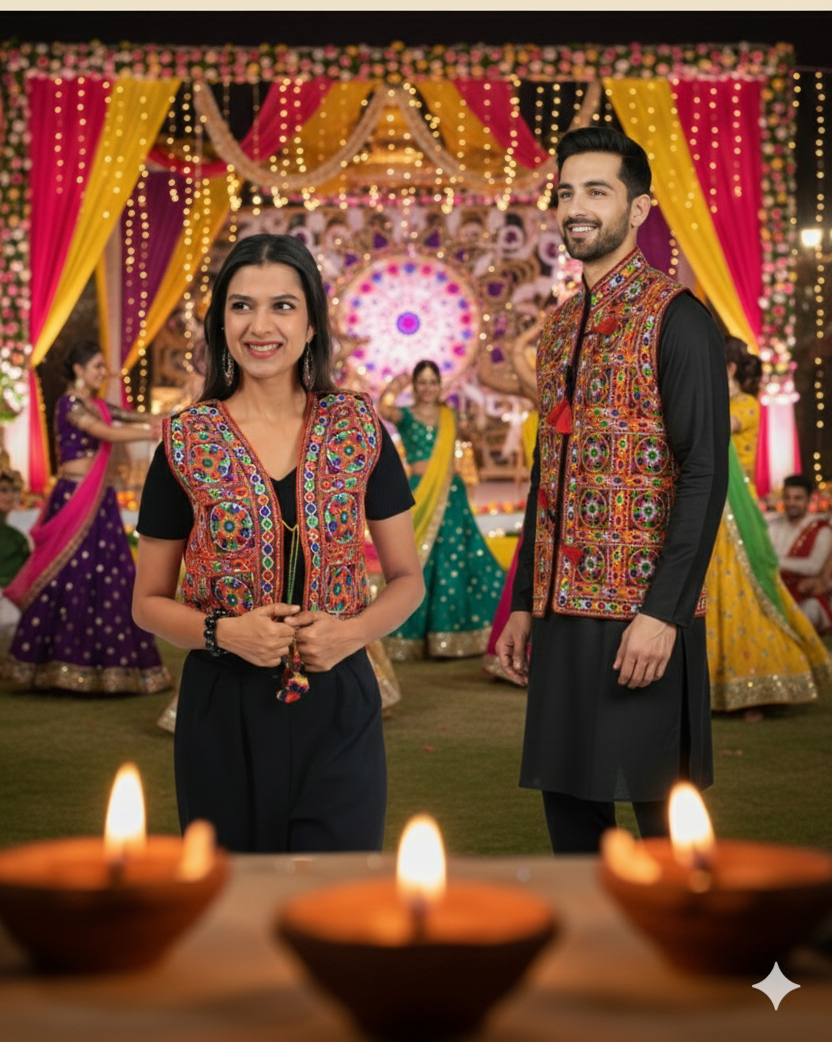 Couple'S Navratri Garba Night Jacket – Kutchi Mirror Embroidered Ethnic Koti