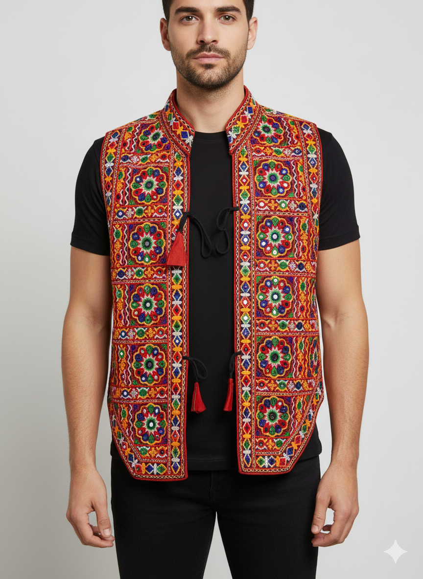 Men’s Navratri Garba Night Jacket – Kutchi Mirror Embroidered Ethnic Koti
