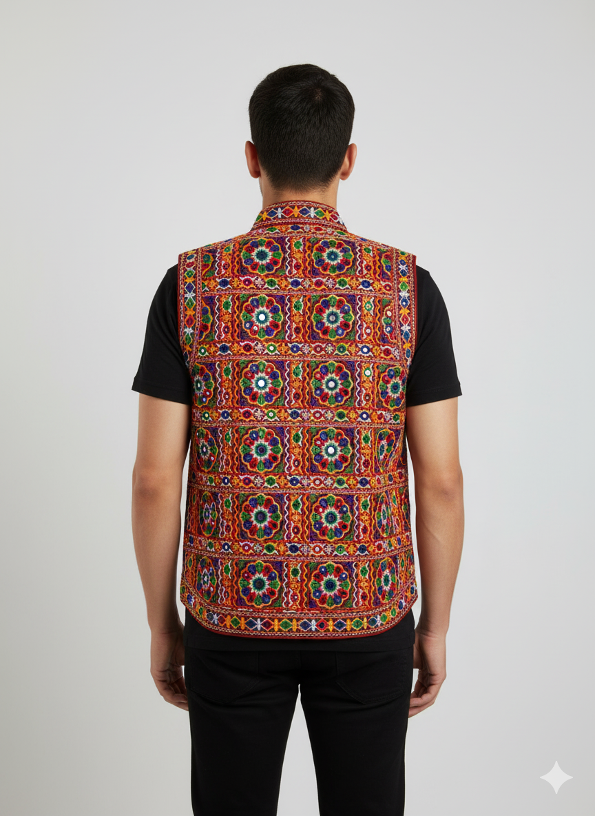Men’s Navratri Garba Night Jacket – Kutchi Mirror Embroidered Ethnic Koti