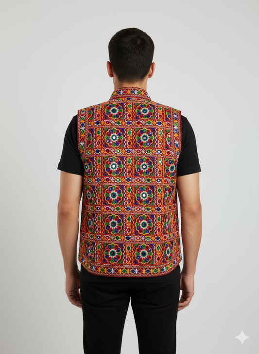Men’s Navratri Garba Night Jacket – Kutchi Mirror Embroidered Ethnic Koti