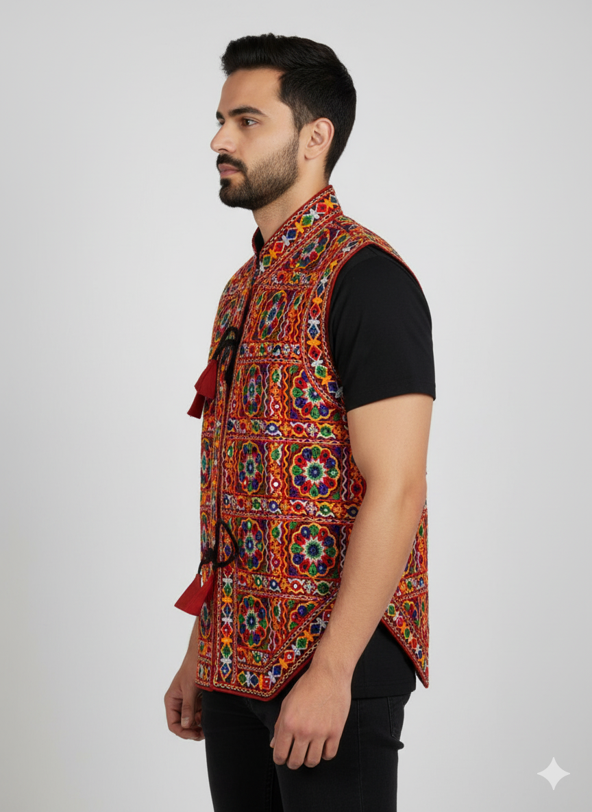 Men’s Navratri Garba Night Jacket – Kutchi Mirror Embroidered Ethnic Koti