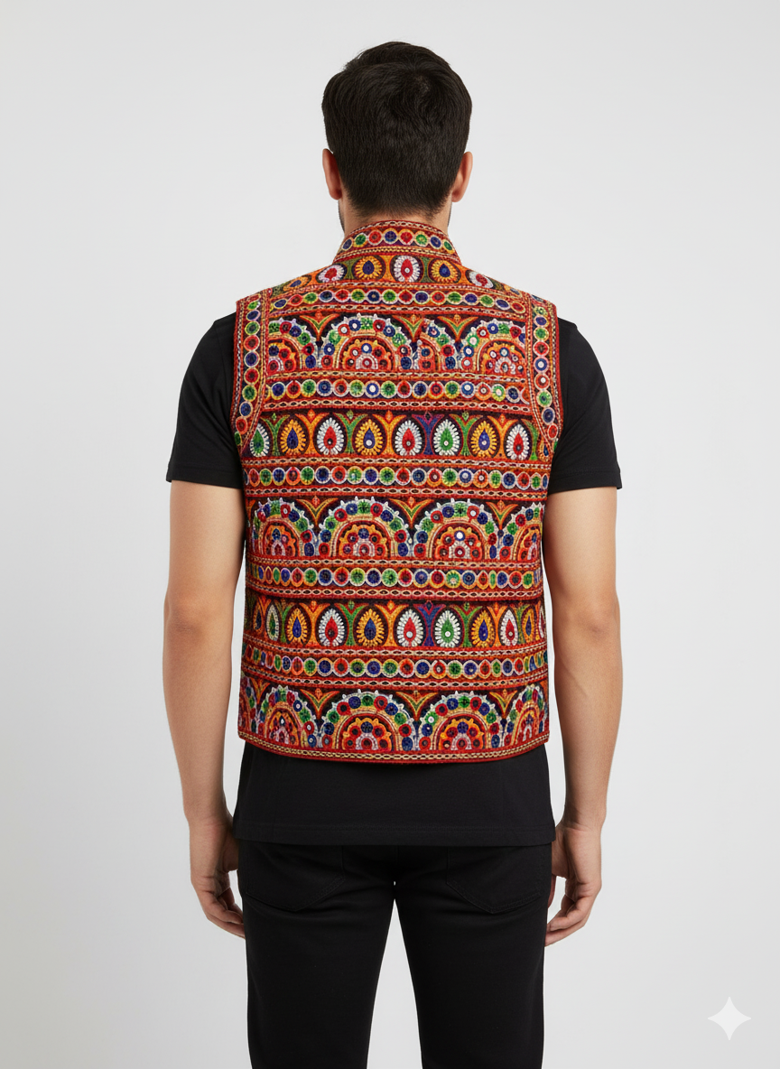 Men’s Traditional Mirror Work Navratri Koti – Gujarati Embroidered Festival Jacket
