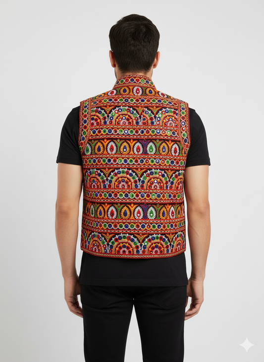 Men’s Traditional Mirror Work Navratri Koti – Gujarati Embroidered Festival Jacket